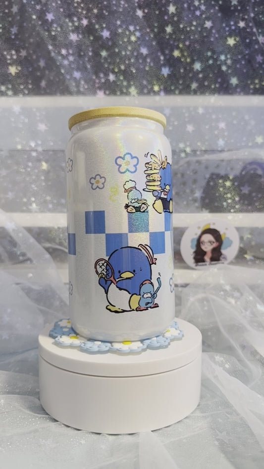 Kawaii Penguin Shimmer Glass Cup